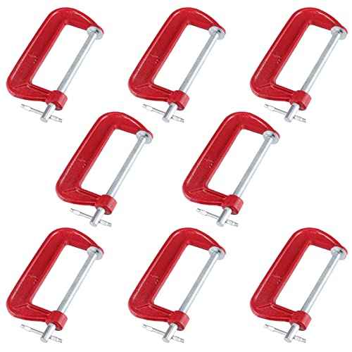 JAPCHET 8 Packs 4 Inches Red C Clamp, Malleable Iron C-clamp, Heavy-Duty C-Clamp for Metalworking, Woodworking, 4-Inch Max Jaw Opening, 2-Inch Throat Depth