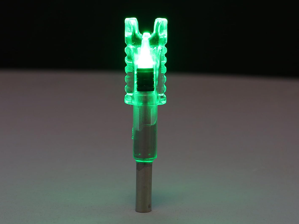 DEEPOWER Crossbow Lighted Nocks for Bolts 6 PCS with .285”/.297”/.300”/.305” Bushings LED Nock with ON/Off Switch (6, Green 1.5)