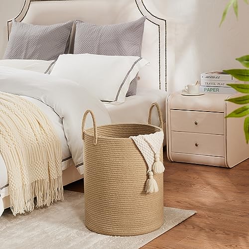 YOUDENOVA Cotton Laundry Hamper, 58L - Woven Collapsible Storage Basket - Jute Brown - color: Jute Brown, size: 58L
