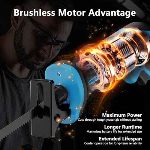 20V Cordless Reciprocating Saw, Brushless Electric Saw with 2 x 2.0Ah Batteries and 6 Blades,Tool-Free Blade Change, Portable Power Reciprocating Saw for Cutting Wood, Metal, PVC