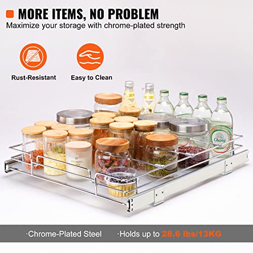 VEVOR 21.5" Wx21 Dx3.5 H Pull Out Cabinet Organizer, Heavy Duty Slide Out Pantry Shelves, Chrome-Plated Steel Roll Out Drawers, Storage for Home, Under Sink, 23" Wx22 Dx7 H Install Size for Cabinet - size: 21.5" Wx21"D
