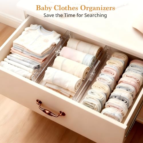 8 Pack Clear Drawer Dividers for Clothes, 4" High 10.6"–16.9" Adjustable Expandable Dresser Drawer Organizer, Dresser Separators for Baby Clothing, Underwear, Sock, Cosmetic, Kitchen, Office Storage - size: 8 Pack
