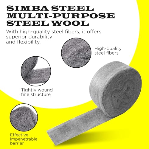 20FT SIMBA Steel Wool for Mice Control - 1x20 FT Coarse Steel Wool, Hole & Gap Filler, Protect Home, Garage, Pipeline, Vent, Keep Mice Away 1 roll 20FT