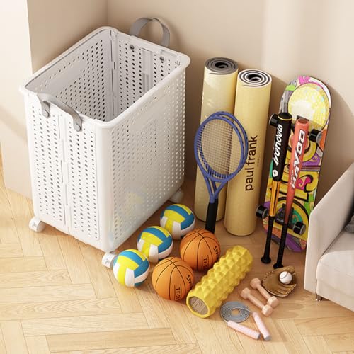 WESAPPINC Collapsible Large Laundry Hamper, Plastic Laundry Basket with Wheels,Suitable for Bathroom, Bedroom, Dorm Room & Laundry Room,Basket with Handle (White) - color: 55L White