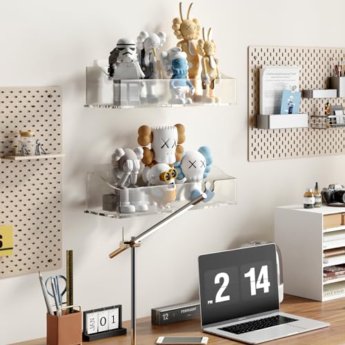 Acrylic Shower Shelves 3 Pack, Clear Adhesive Shower Caddy Organizer, Rustproof No Drill Wall Mount Bathroom & Kitchen Storage Rack - color: Clear