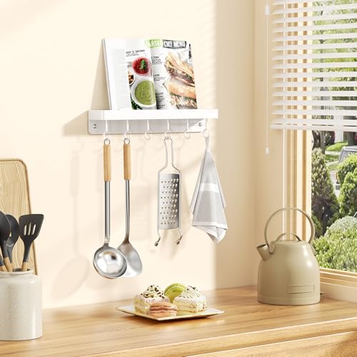 niffgaff White Key Holder Wall Mount, Stainless Steel Self Adhesive Hooks Rack with Shelf, No Drill Key Hanger for Door and Wall - color: White