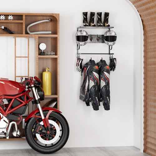 Motorcycle Helmet Holder Wall Mounted, Helmet Holder Wall Mount with Helmet Rack, Motorcycle Helmet Rack for Most of Helmet and Clothes