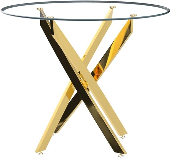 36" Round Dining Table for 4, Glass Kitchen & Dining Room Tables, Modern Circle Dining Room Table w/Tempered Glass Tabletop Gold Finish Metal Legs for Dinner Small Spaces