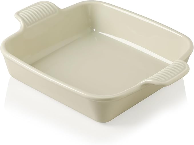 Sweejar Ceramic Baking Dish, Rectangular Small Baking Pan with Double Handles, Brownie, Kitchen, 6.5 x 4.9 x 1.8 Inches(White)