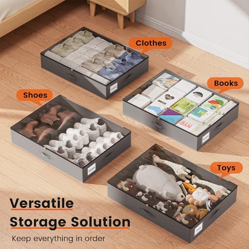 XXXL 78L Under Bed Storage, Storage Containers with Support & Clear Lid, Support Frame, Underbed Storage Bins for Clothes, Shoes, Blankets, and Toys 2 pack (78L) - size: 78L