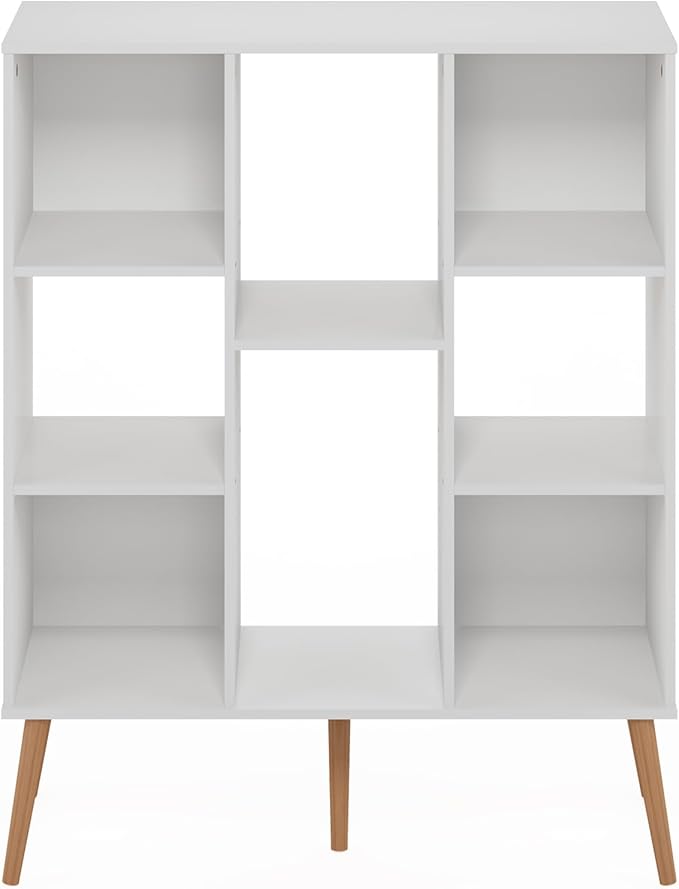 Furinno Claude Mid Century Style Book Shelf, 8-Cube Bookshelf, Cube Storage Organizer Bookcase with Wood Legs, 10.9 x 31.5 x 39.3, for Living Room, Bedroom, Home Office, White