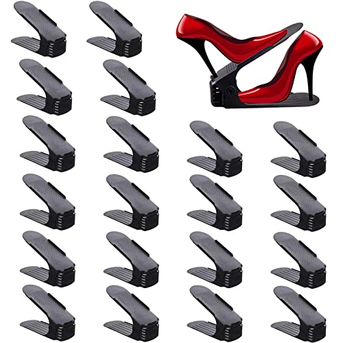 Antigo Shoe Slots Organizer，20 Pcs Adjustable Shoe Stacker for Closet Organization, Double Deck Shoe Rack Holder Storage Space Saver (Black)