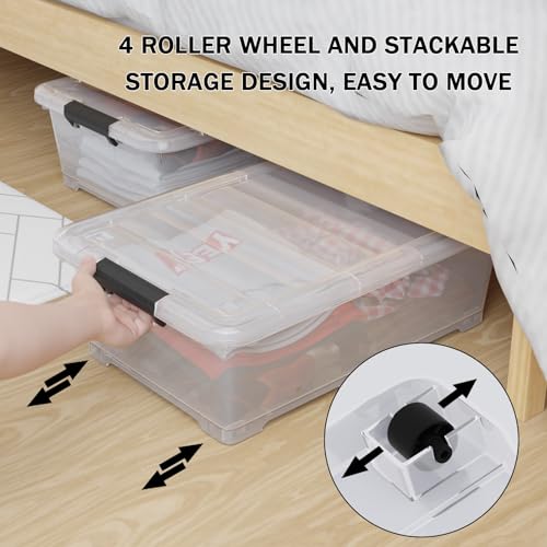 20 Quart Plastic Under Bed Storage Box, Stackable Nestable Organizer Bin with Wheels, Multi-Purpose Closet Organizer Storage Containers (3 Pack) - size: 20 Quart