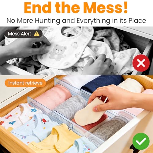 8 Pack Clear Drawer Dividers for Clothes, 4" High 10.6"–16.9" Adjustable Expandable Dresser Drawer Organizer, Dresser Separators for Baby Clothing, Underwear, Sock, Cosmetic, Kitchen, Office Storage - size: 8 Pack