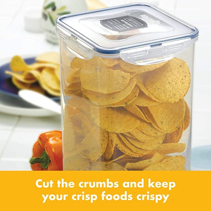 LOCK & LOCK Easy Essentials Food lids/Pantry Storage/Airtight containers, BPA Free, Square-16.9 Cup-for Chips, Clear (Pack of 3) - size: 16.9 Cup (Pack of 3)