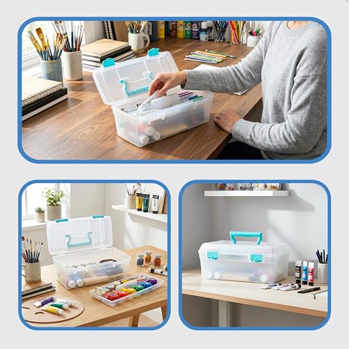 ArtBin 6937AG Essentials Lift-Out Tray Box, Portable Art & Craft Organizer with Handle and Tray, Clear/Aqua - color: Aqua Mist Latches