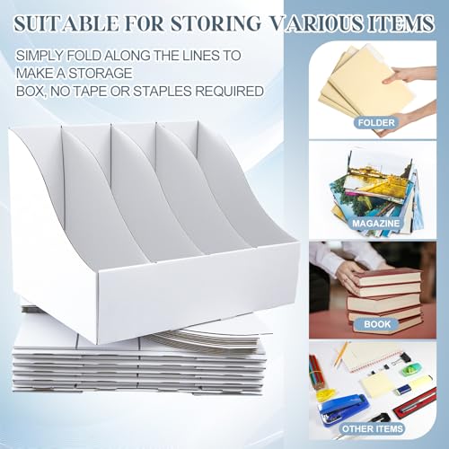 3 Pack Cardboard Magazine File Holders 12 Grids Vertical Book Bins 10.6'' x 10.2'' x 14'' Magazine Document Storage Box for Desk Shelves Home Office Classroom Library Use (White) - color: white