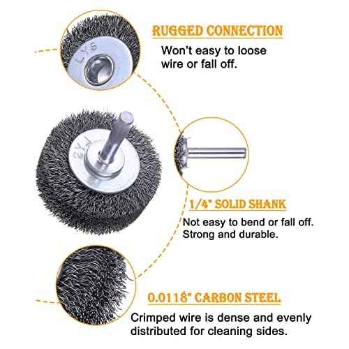 10 Pack Wire Wheel Brush Wire Wheel Brush for Drill Attachment, Rocaris 2 Inch Heavy Duty Wire Brushes Removal Paint Rust & Corrosion, 0.0118" Carbon Steel Wire, 1/4in Shank, 20000RPM