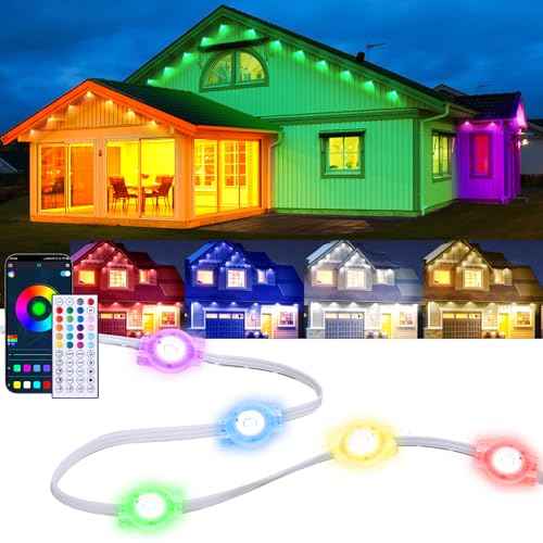 50ft Permanent Outdoor RGB Lights with App Smart LED String Light Remote Control Outdoor Hanging Party Light Waterproof Color Changing Outside Lights for Yard Holiday Christmas House Roof Patio