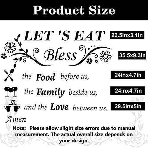 Kitchen Wall Decals Dinner Meal Prayer Wall Stickers Vinyl Kitchen Quotes Wall Decal Let's Eat Bless The Food Before Us Sign Saying Stickers for Dinning Room Home Restaurant