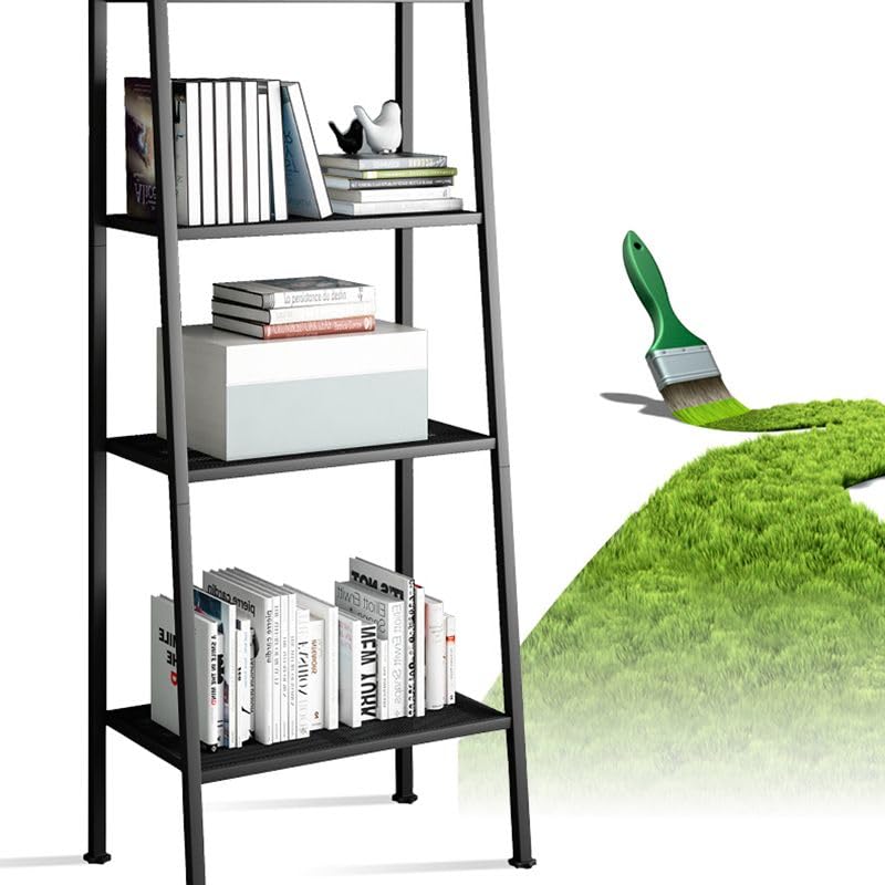 Ladder Metal Bookshelf Modern Bookcase with Rectangular Shelves Storage Rack Kitchen Storage Rack Multi-layer Bookshelf Floor-to-ceiling Trapezoidal Balcony Flower Stand Red(24"L x 14"W x 58"H, Red) - size: 24"L x 14"W x 58"H