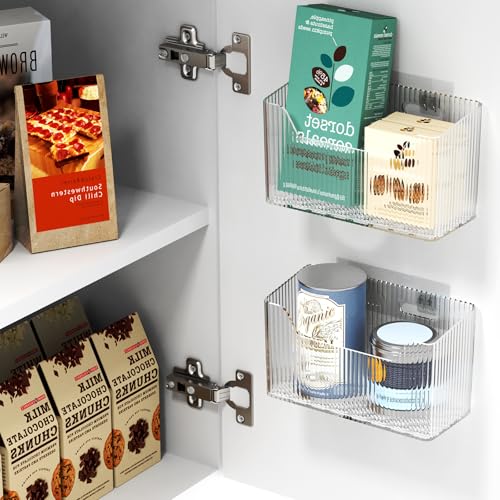 2 Pack Cabinet Door Organizer, Inside Cabinet Door Storage, Shower Caddy Stackable Clear Plastic Makeup Organizer Adhesive Hanging Bin for Kitchen Cabinets, Bathroom, Pantry, Office