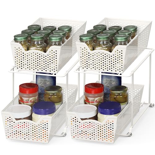 Simple Houseware Cabinet 2 Tier Perforated Basket Drawer, White - 2 Pack - color: White, size: 2-Pack