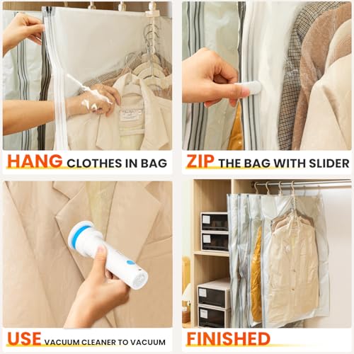 Hanging Vacuum Storage Bags with Electric Pump – 6 Pack (3 Long, 3 Short) Hanging Vacuum Seal Bags for Clothing, Closet Organizer Space Saver for Suits, Jackets & Coats - size: 6 Combo-EPump