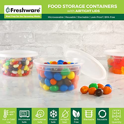 Freshware Food Storage Containers [240 Set] 12 oz Plastic Deli Containers with Lids, Slime, Soup, Meal Prep Containers, BPA Free, Stackable, Leakproof, Microwave, Dishwasher and Freezer Safe - size: 12 oz, 240-Set