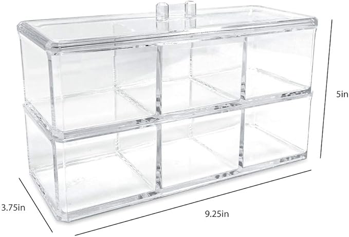 Isaac Jacobs 3-Compartment Clear Acrylic Rectangular Stackable Organizer with Lid, Multi-Sectional Drawer Tray, Storage Solution for Makeup, Craft Supplies, for Bathroom, Kitchen, Office (2, Clear)