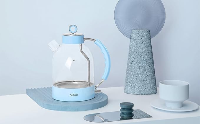 ASCOT Electric Kettle, Glass Electric Tea Kettle Gifts for Men/Women/Family 1.5L 1500W Borosilicate Glass Tea Heater, with Auto Shut-Off and Boil-Dry (Light Blue)