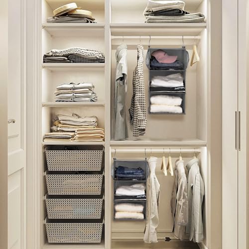 MAX Houser 3 Tier Shelf Hanging Closet Organizer, Closet Hanging Shelf with 2 Sturdy Hooks for Storage, 2 Pack, Foldable (Grey) - color: Grey2