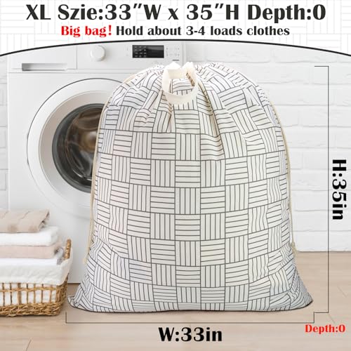 Canvas Laundry Bag 33"Wx 35"H, Thick Canvas Laundry Bag with Handles & Drawstring, Extra Large Heavy Duty Washable Basket Liner Hamper Liner Storage Sack (Geometry Grid) - color: Geometry Grid,1pc XL, size: XL 33"W x 35"H┃1 Pack