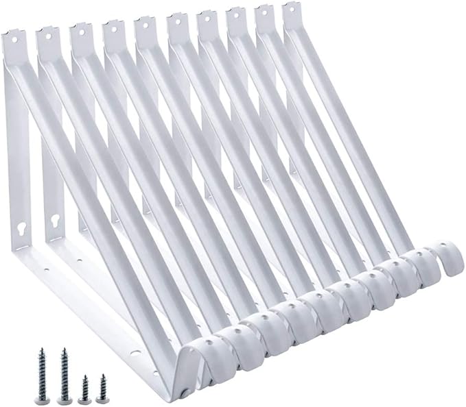 HOME MASTER HARDWARE Heavy Duty Closet Shelf Rod Brackets Supports 250lbs, Wall Mounted Closet Shelves Bracket with Rod Shelving Support, White with Screws 10-Pack