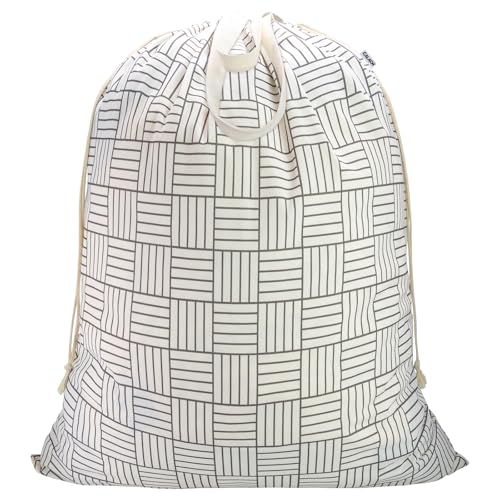 Canvas Laundry Bag 33"Wx 35"H, Thick Canvas Laundry Bag with Handles & Drawstring, Extra Large Heavy Duty Washable Basket Liner Hamper Liner Storage Sack (Geometry Grid) - color: Geometry Grid,1pc XL, size: XL 33"W x 35"H┃1 Pack