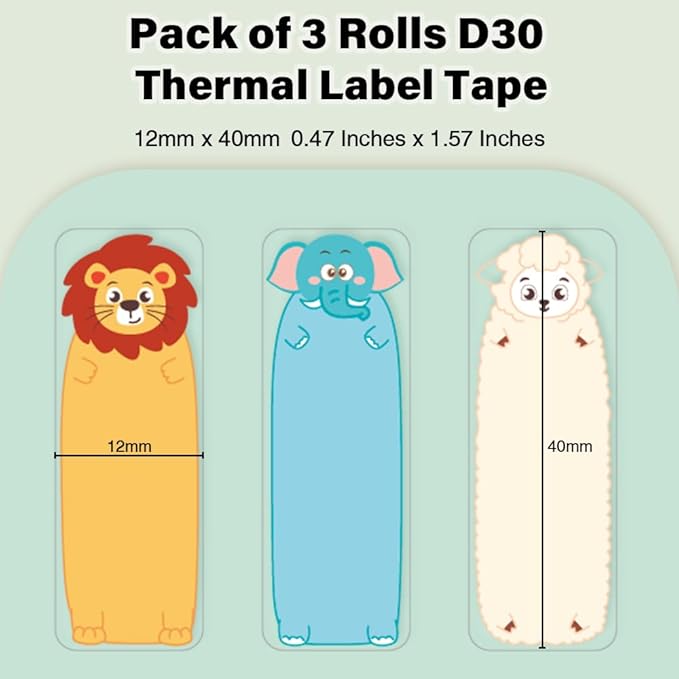 Phomemo D30 Label Maker Tape, Black on Animals Patterns Vertical Label Tape, Special Shapes Pre-Cut Self-Adhesive Sticker Thermal Paper Label Tag, 14mm x 40mm (0.55x1.57) 3-Roll