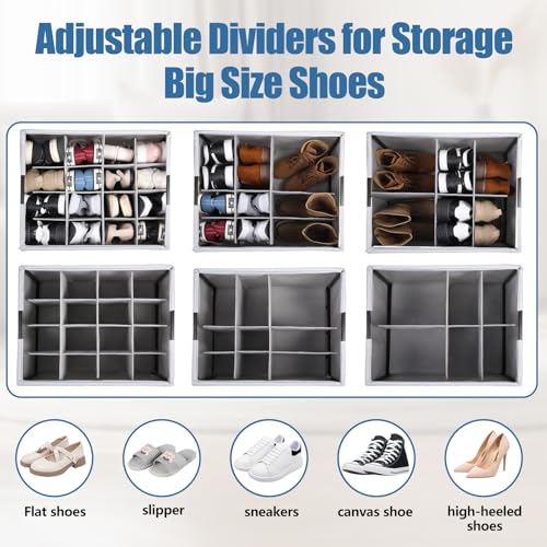 HOUSE AGAIN Shoe Organizer for Closet, Foldable Shoe Storage Organizer Box with Wheels and Adjustable Dividers, Sturdy Metal Frame Fits up to 16-32 Pairs, Large Shoes Storage with Clear Cover - size: 1 Pack