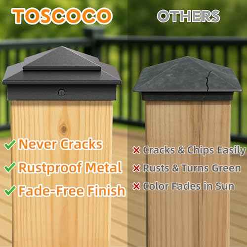 6-Pack Aluminium Pyramid Post Caps for 6" x 6" (Actual 5.5" x 5.5") Wood Post Cedar Fence Deck Corridors Mailbox Posts End, Waterproof Fence Post Cap Cover with Screws, Black