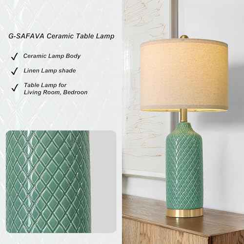 G-SAFAVA24.25 Modern Ceramic Green Table Lamps Set of 2 for Living Room, Farmhouse, Bedside, Bedroom, Side & End Tables Nightstand Light Home Office Desk Lamps Gifts