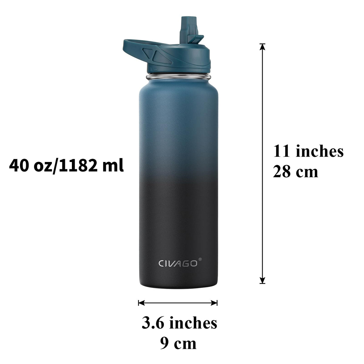 CIVAGO 40 oz Insulated Water Bottle With Straw, Stainless Steel Sports Water Flask Cup with 3 Lids (Straw, Spout and Handle Lid), Double Walled Travel Thermal Canteen Mug, Lavender