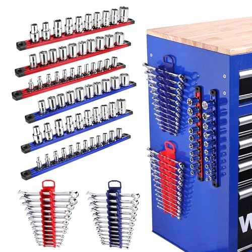 WORKPRO 8-Piece Magnetic Socket Organizer and Magnetic Wrench Organizer Set, 1/4", 3/8", 1/2" Drive Metric SAE Aluminum Alloy Socket Rail, Metric SAE Wrench Holder(Socket, Wrench not Included)