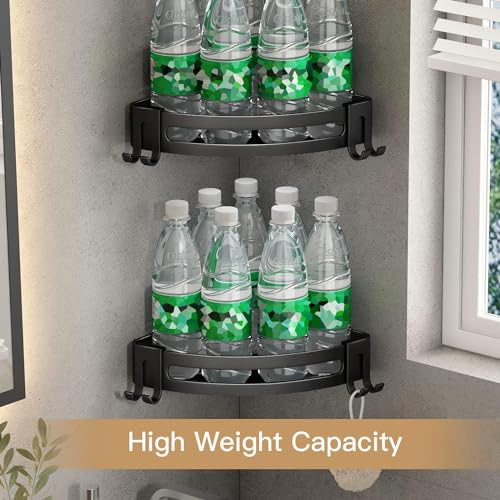 VOLPONE 3-Pack Black Triangle Shower Caddy, 3-Tier Corner Shelves, Rustproof Shower Storage Rack, Drill Free Wall Mount Shower Organizer, 40lbs Load Capacity - style: Without Suction Cup Triangle with Hooks 3 Tier Black