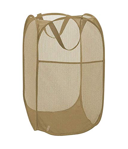 Larpur Popup Mesh Laundry Basket, Collapsible and Portable Clothes Washing Laundry Hamper with Reinforced Carry Handle (Beige) - color: Beige