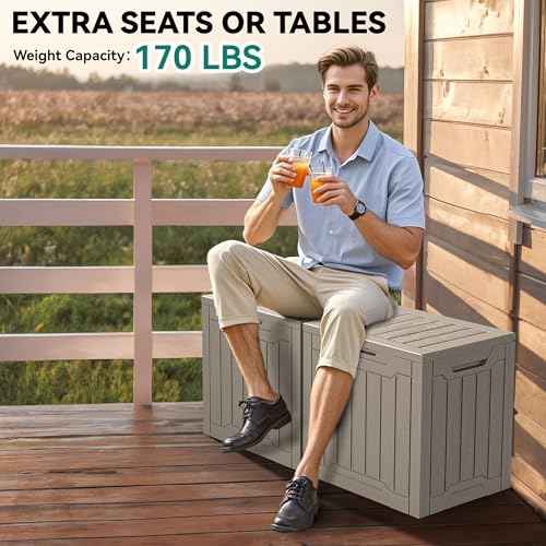 YITAHOME 31 Gallon Outdoor Storage Box, Resin Deck Box and Waterproof Package Delivery Box for Gardening Tools, Pool Supplies, Patio Furniture, Lockable, Taupe