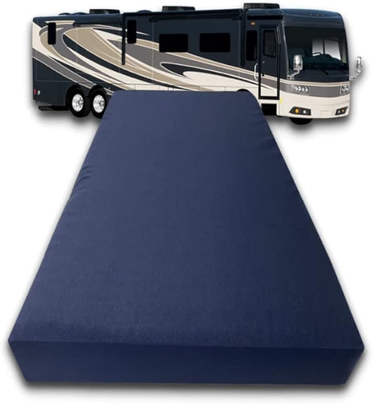 FoamRush 6-Inch Bunk (48" x 75") High Density Foam RV Mattress Replacement with Canvas Navy Cover, Medium Firm, Made in USA, Camper Trailer, Removable Water-Resistant Outdoor/Indoor Cover w Zip