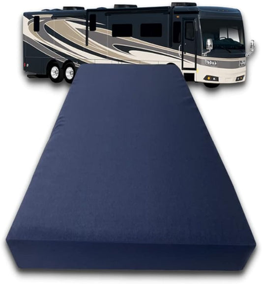 FoamRush 6-Inch Truck (36" x 76") High Density Foam RV Mattress Replacement with Canvas Navy Cover, Medium Firm, Made in USA, Camper Trailer, Removable Water-Resistant Outdoor/Indoor Cover w Zip