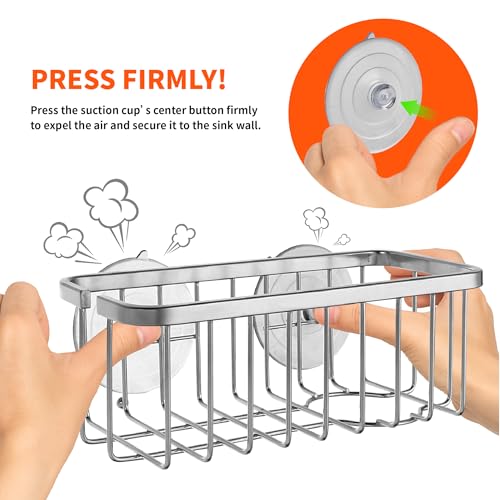 SunnyPoint NeverRust Deluxe Kitchen & Bathroom Sink Sponge Holder Organizer with Adhesive Mount - Additional Suction Cup Included – Sponge & Brush NOT Included – 7.4 x 3.3 x 2.75 Inch (Mat Black) - color: Mat Black