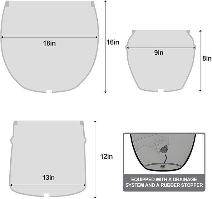Craft flowerpots 18"+13"+9" Dia Round Concrete Planter Set of 3 Large Outdoor/Indoor Planter Pots Containers with Drainage Holes and Rubber Plug for Home Garden (White, Large)