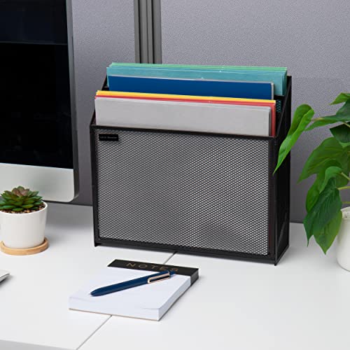 Mind Reader Vertical File Storage, Desktop Organizer, Workspace, Office, Metal Mesh, 12.5"L x 3.75"W x 11.5"H, Black - size: Single