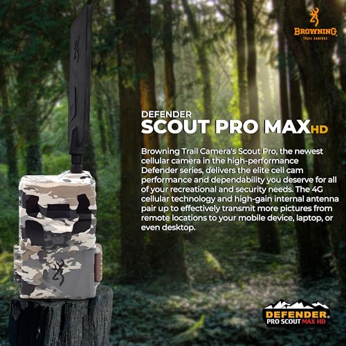Browning Trail Cameras Defender Pro Scout Max HD 24MP Dual SIM Cellular Trail Camera - Ultra High Gain Antenna, Smart Infrared Video, 100' Detection Range & Smartphone App Compatibility (OVIX Camo)